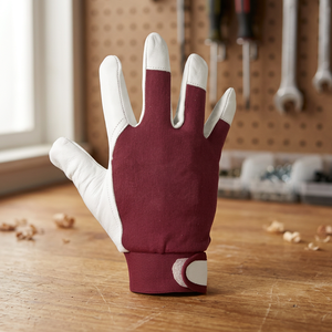 Gants de travail antistatiques marron avec bouts des doigts en cuir blanc antidérapant et poignet réglable - Product Image 2