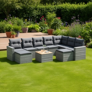 Conjunto de sofá modular de jardín de poliratán gris de 10 piezas con almacenamiento y mesa de centro - Product Image 2