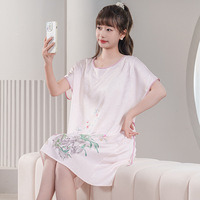Chemises de nuit légères à col rond pour femme, tendance, coupe ample, en soie glacée, vêtements d'extérieur pour femme, tenue décontractée, jupe de nuit