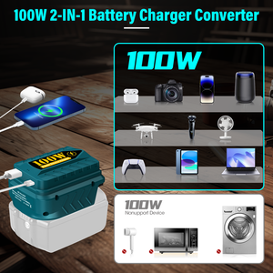 Adaptateur de chargeur 2 en 1 100W compatible avec les batteries au lithium <span class=keywords><strong>Makita</strong></span> <span class=keywords><strong>18V</strong></span>, chargeur portable à deux ports USB pour plusieurs appareils - Product Image 3