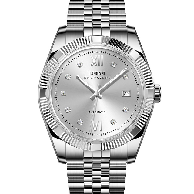 For Men's Luxury Silver Business Watch Automatic Mechanical MIYOTA Stainless Steel Sapphire Crystal 5BAR Water Resistant
