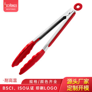 Silicone Food Clips Stainless Steel Heat Resistant BBQ Steak Bread Multi Functional With Anti Slip Strips And Lock Red Black - Product Image 4