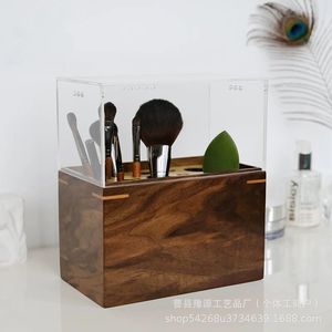 Solid Wood <b>Makeup</b> Brush Storage <b>Box</b> With Lid 3-6L Dustproof Organizer For Brushes Eyebrow Pencils Eyeliners Eyeshadow Tubes - Product Image 3