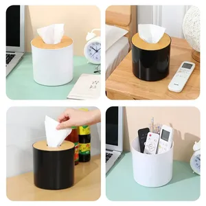 Circular Bamboo and Wood Tissue <b>Box</b> Creative Minimalist Living Room Home Paper Drawer Napkin <b>Box</b> Remote Control <b>Storage</b> <b>Box</b> Roll - Product Image 4