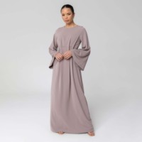 Robe Abaya musulmane Aschulman en gros, couleur unie, plissée, col rond, maxi, pour femmes, robe musulmane une pièce