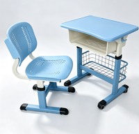 Ensemble Chaise et Table pour Collège Bleu, Chaise d'Écolier Réglable en Hauteur avec Porte-Sac Latéral, Mobilier Durable pour Salle de Cours et Formation