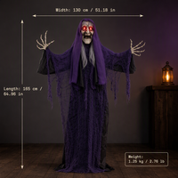 SIPKLR Fantôme suspendu animé pour Halloween de 65 pouces : Grimaceur violet effrayant avec yeux lumineux et sons sinistres pour la décoration de maison hantée