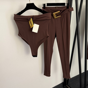 Nouvel ensemble pour femme : Haut bustier une pièce à boucle métallique + Legging taille haute élastique à jambe étroite - Product Image 1