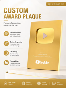 Trofeo de Metal Personalizado, Medalla, Placa, el Regalo Más Genial con Botón de Reproducción, Premios de YouTube en Plata y Oro, Regalos de Bienvenida al por Mayor - Product Image 1