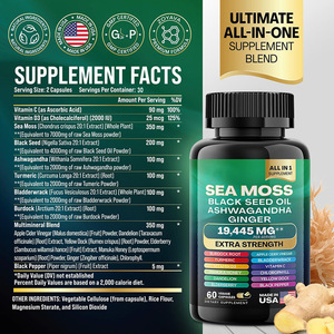 Alles In Één Zeemos <span class=keywords><strong>Capsules</strong></span> Zwarte Zaadolie Ashwagandha Kurkuma Blaas Klit Extract Ondersteuning Immuun Seamoss <span class=keywords><strong>Capsules</strong></span> - Product Image 3