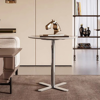 Mesa de Centro Redonda Moderna, Ecológica y Duradera, con Tablero de Piedra Sinterizada y Base de Acero Resistente para Salas de Estar Pequeñas