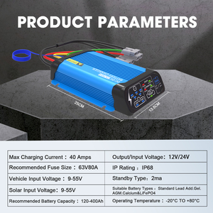40A MPPT Solar Dual-Eingang DC-DC 24V Autobatterie-Ladegerät für Blei-Säure Lithium LiFePO4 Wohnmobil LKW-Batterien - Product Image 2