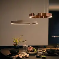 Plafonnier LED suspendu composé de 16 anneaux lumineux, Design moderne, éclairage d'intérieur, Luminaire décoratif de plafond, lumière à intensité réglable, idéal pour une cuisine ou une chambre à coucher