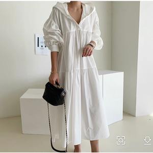 Abito da Donna Primaverile 2026 Nuovo Stile Coreano alla Moda in Cotone Tinta Unita con Cappuccio e Maniche Lunghe - Product Image 5