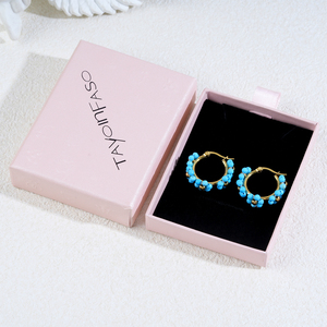 JUSTOP Gold Plated Flower Shape Hoop <b>Earrings</b> with Turquoise Beads Romantic Style Women's Everyday Wear Jewelry - Product Image 6