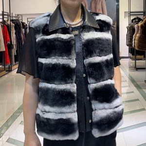 Veste en fourrure de <span class=keywords><strong>lapin</strong></span> Rex véritable pour femmes, col en peau de mouton naturelle de luxe ViVi7, texture douce, vêtements d'extérieur nobles pour femmes - Product Image 2