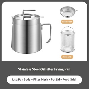 กระชอนกรองน้ำมันในครัวเรือน สแตนเลสแบบไม่เคลือบ หม้อทอดแบบลึก กระชอนกรองน้ำมัน ถังเก็บน้ำมัน กระป๋องกรองไขมัน ตาข่ายกรองเศษอาหาร - Product Image 4