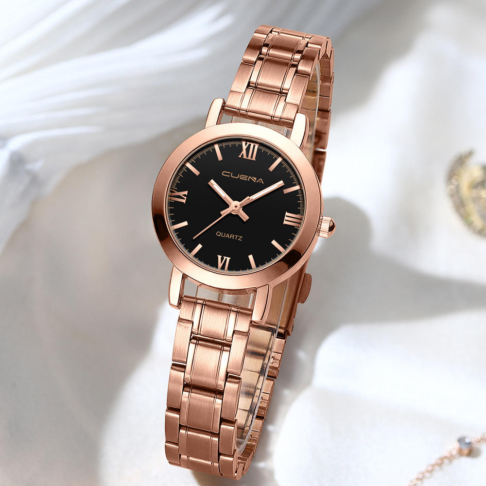 Cuena 6020 Simple Small Dial Women Luminous Hands Rose Gold Girl Wrist  White Watches Life Waterproof Stainless Steel Strap Watch