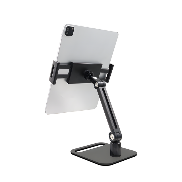 360 Rotating Aluminum Tablet Stand, Dual-Axis Adjustable Desktop Phone Holder, Stable Metal Bracket for 4-12.9" iPad Pro