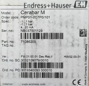 E+H Cerabar M PMP51-2C7P0101, Sensor de Temperatura Digital para Procesos, Rango de Temperatura: -40°C a 125°C - Product Image 5