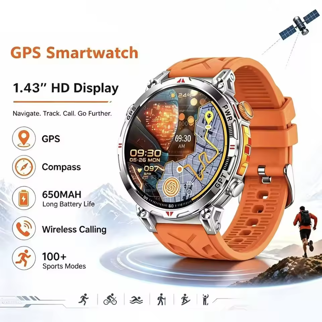 2025 GPS Smart Watch KC93 650mAh 3ATM Altitude Pressure Compass Voice Assistant Multi-Sports Mode with Outdoor Features