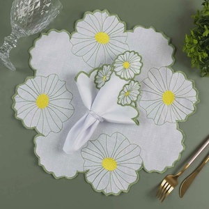 Customized Embroidered Pattern Pure Natrual <b>Table</b> <b>Linen</b> Napkins Hotel Home Dinner Cotton <b>Linen</b> Placemat for Wedding - Product Image 2