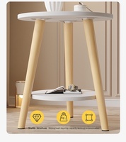 Table d'appoint ronde double couche de style nordique minimaliste avec pieds en bois massif, disponible en plusieurs tailles, pour chambre, salon, hôtel