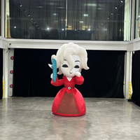 Boneka karakter gadis tiup raksasa model kartun vintage berpakaian gaun malam merah dengan lampu, boneka balon gadis tiup kustom
