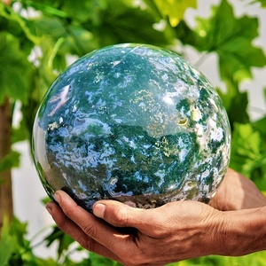 Natural Large Moss Agate Sphere Druzy Agate Geode Sphere Healing Quartz Crystal Sphere for Decoration