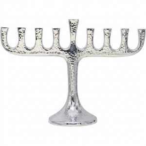 Ménorah en métal argenté sculpté à la main, 9 bras, finition martelée, support décoratif pour activités religieuses - Product Image 1