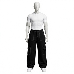 High Waist Wide Leg <b>Cargo</b> Pants Women Streetwear Contrast Stitching Black Multi-pocket Loose Trousers Harajuku Hip Hop Pants - Product Image 1