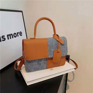 I-0302 Wholesale Fashion PU Leather Ladies Handbags <b>Square</b> Underarm Crossbody Bag Pure Color Block Splice Shoulder Bags - Product Image 2
