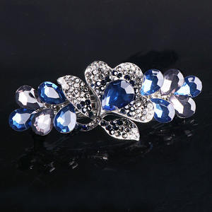 <span class=keywords><strong>Barrette</strong></span> à <span class=keywords><strong>cheveux</strong></span> florale élégante en cristal bleu et rose pour femme, accessoire de coiffure formel pour fêtes et mariages - Product Image 3