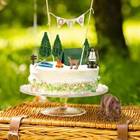Lot de 12 décorations de gâteau en plastique pour camping, mini-tentes, animaux de la savane, fournitures de fête d'anniversaire sur le thème de la forêt pour enfants et adultes