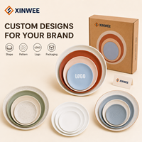 Piring Makan Keramik Bulat Multi Warna Matte Ramah Lingkungan LFGB FDA Aman Logo Kustom Warna Solid Porselen Kotak Hadiah Kustom