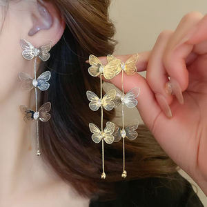 Женские серьги 925 Серебряная игла медь Циркон Бабочка бахрома длинные сексуальные серьги - Product Image 4