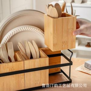 Nueva caja de almacenamiento de platos de madera para mesa de comedor y cocina, dispensador de platos de papel, caja para cuchillos y tenedores. - Product Image 3