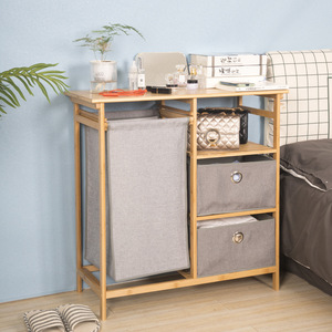 Multifunctional Bamboo Storage Rack 3 Tier With <b>Laundry</b> <b>Basket</b> For Bedroom Living Room Bathroom Organization Space Saving - Product Image 4