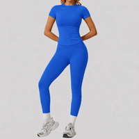 Ensemble de yoga respirant pour femme à manches courtes, legging taille haute froncé aux fesses, tenue 2 pièces pour la gym et le sport