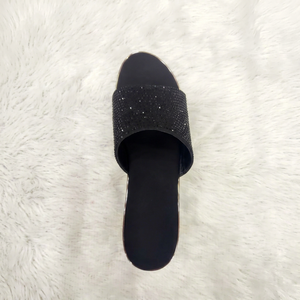 Women Black Rhinestone Wedge Sandals <b>Open</b> <b>Toe</b> Slip On Embellished <b>Platform</b> <b>Heels</b> Fashion Footwear for Party and Evening Wear - Product Image 1