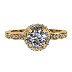 Bague en cristal doré de qualité supérieure pour femmes, design rond central, bijoux de mariage élégants avec pierres latérales brillantes - Product Image 1