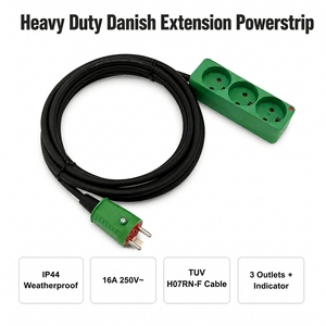 ZNPON 5M 10M 15M 25M IP44 Green and Red Heavy Duty Danish 3 <strong>Gang</strong> <strong>Extension</strong> <strong>Lead</strong> - Product Image 2