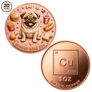 Moneta commemorativa da collezione personalizzata all'ingrosso da 1 Oz in rame puro 999, con motivo cane padroneggiante e elementi fast food - Product Image 1
