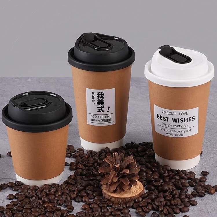 Wholesale Disposable Craft Paper Cups for Coffee Milk Tea-Custom Logo Commercial Hot Drink Cup with Stamping Lid Take-Out Option