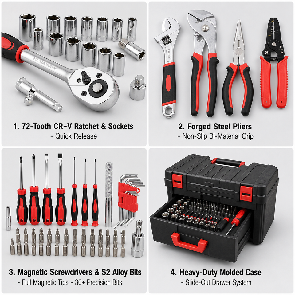 Rachet Socket Box 325Pcs Household & Auto Repair Tool Kit Complete Mechanics Hand ...