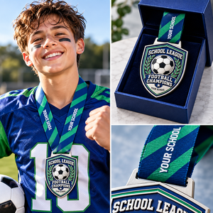 Médaille de champion de football scolaire en alliage de zinc gravée, récompense sportive personnalisée pour votre école, fabricant de médailles OEM ODM - Product Image 3