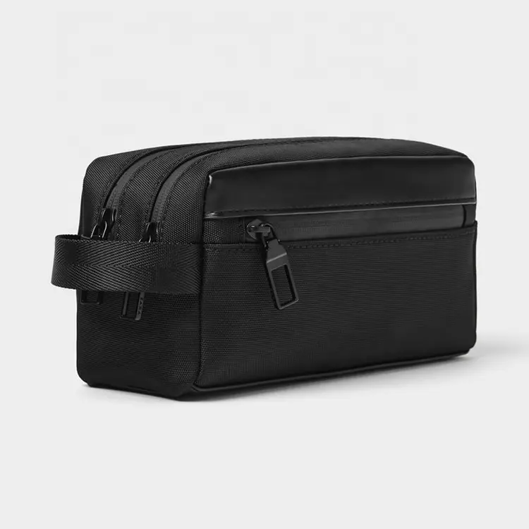 Custom Waterproof Black Nylon Washbag Travel Toiletry Wash Bag Men's Dopp Kit Zip Pouch