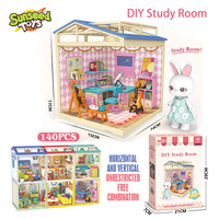Sunseed 140PCS Set Rumah Boneka DIY Perakitan Modular Kombinasi Plastik ABS Mainan Peran Kelinci untuk Anak Perempuan