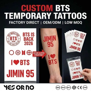 <span class=keywords><strong>Tatuajes</strong></span> <span class=keywords><strong>Temporales</strong></span> Personalizados de Kpop BTS ARMY World Tour 2026 |   Pegatinas Impermeables para Ventiladores |   Directo de Fábrica OEM |   EN71 ASTM CE No tóxico - Product Image 1