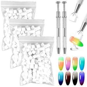 TAMAX NAT063 300 pièces Éponges à ongles en <span class=keywords><strong>silicone</strong></span> souple pour la création de nail art ombré, 2 stylos applicateurs pour dégradé d'ongles - Product Image 1